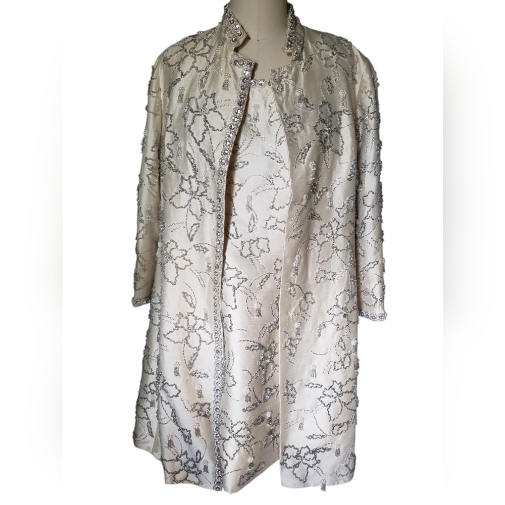 Vintage 1960's Collin Lim Beaded Coat Dress Set Large 12